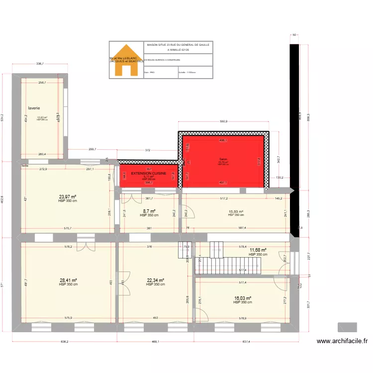 WIMILLE REZ DE CHAUSSEE SURFACE SUPLEMENTAIRES. Plan de 