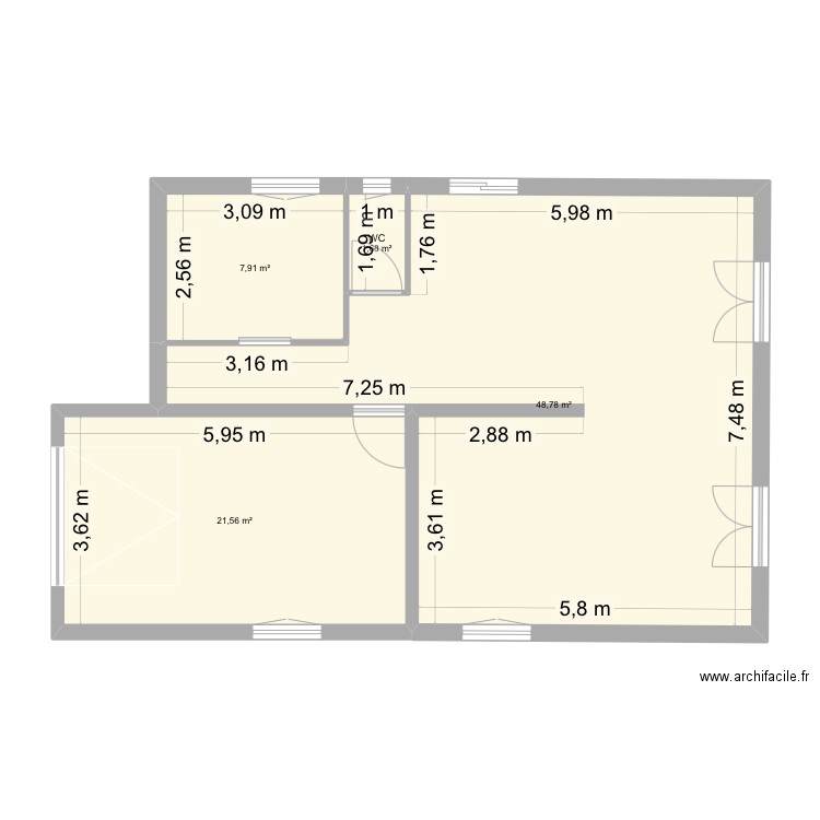 Maison Rieutord. Plan de 4 pièces et 80 m2