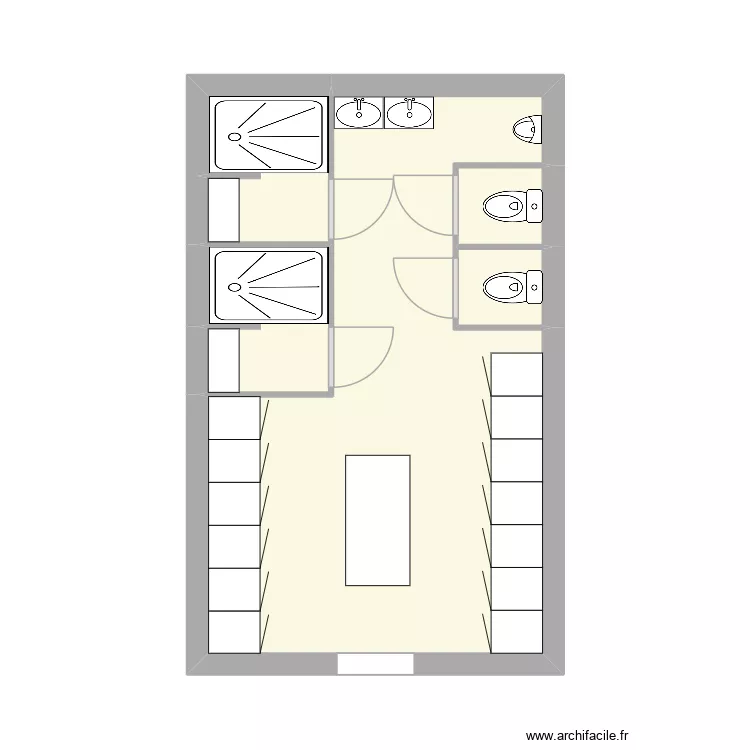 Plan vestiaire BETA. Plan de 5  et 25 m²