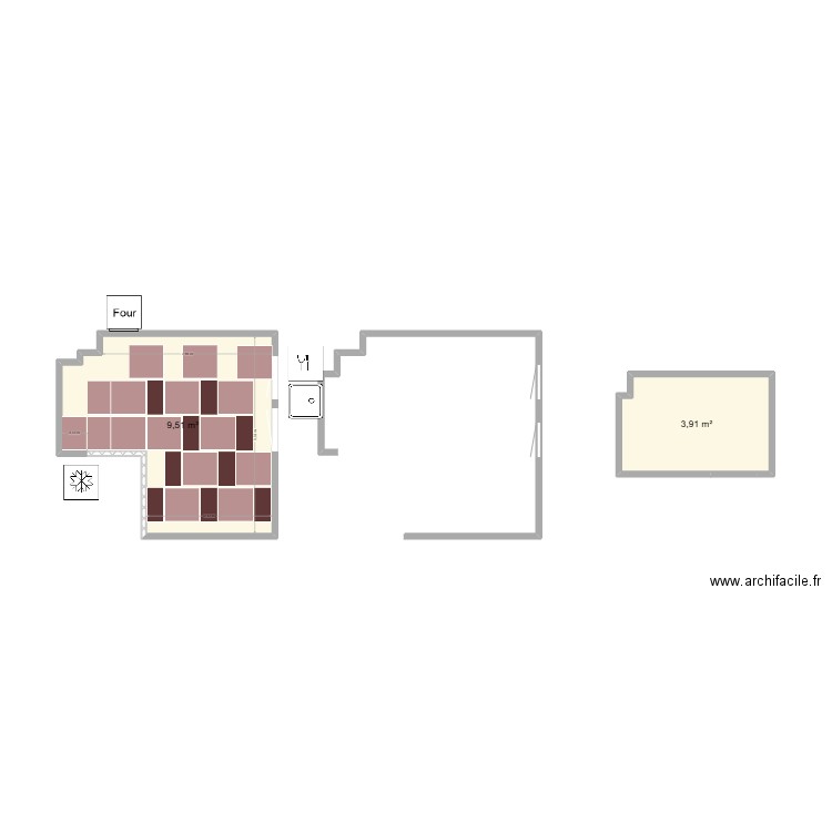 Projet_A_Cuisine_V1. Plan de 2 pièces et 13 m2