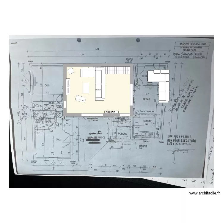 Salon maison. Plan de 1  et 36 m²