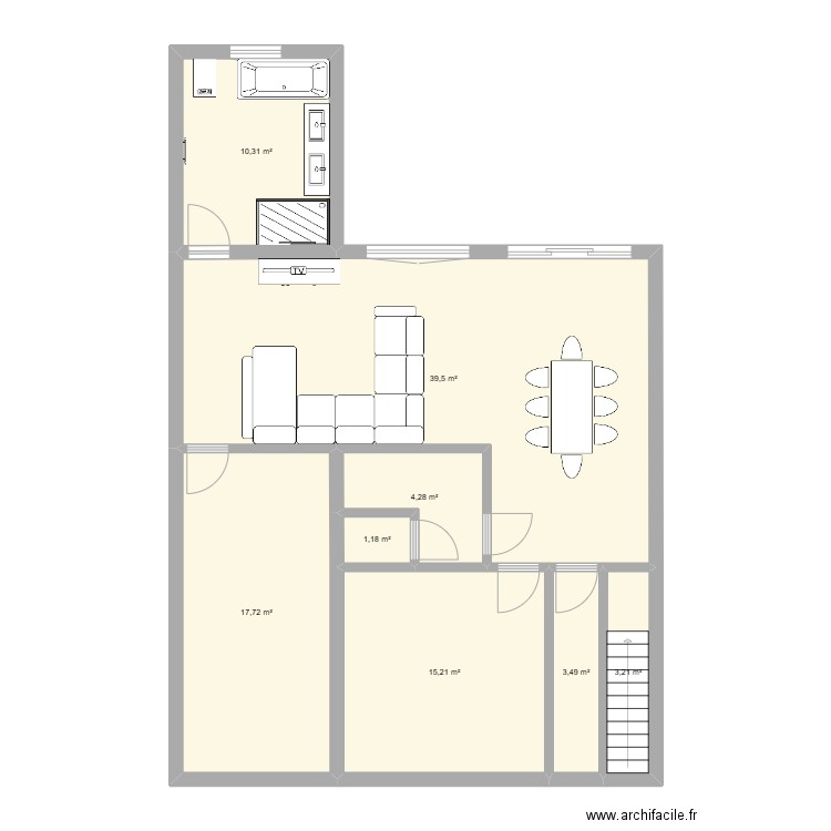 pepiniere. Plan de 7 pièces et 83 m2