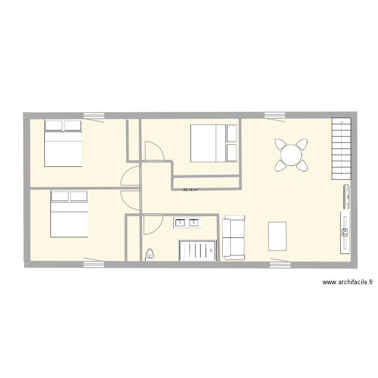 etage fini. Plan de 1 pièce et 82 m2