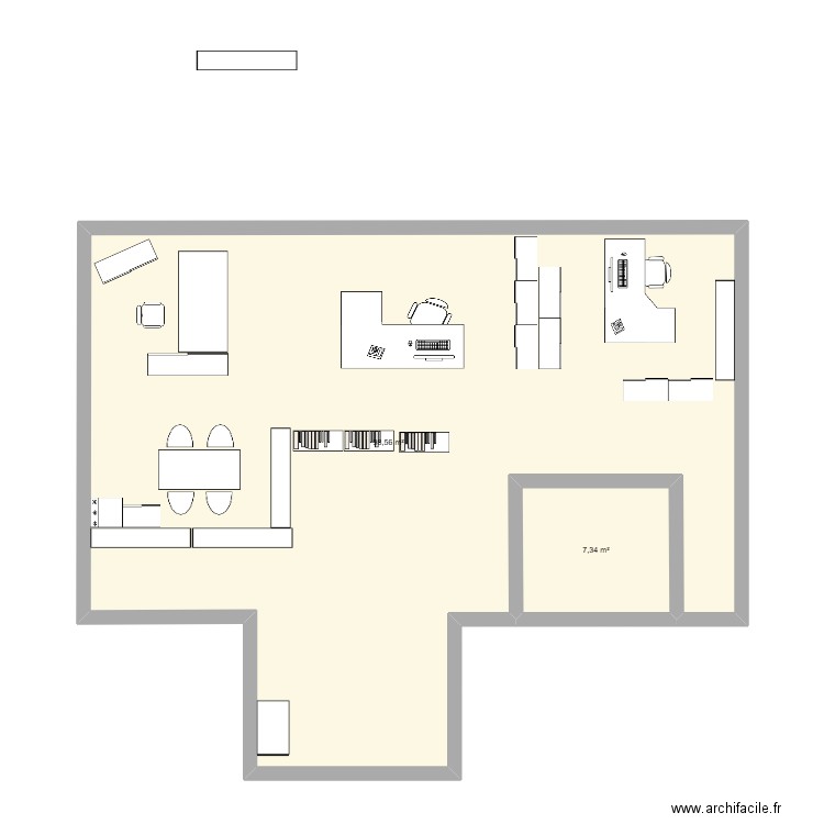 Bureau. Plan de 2 pièces et 106 m2