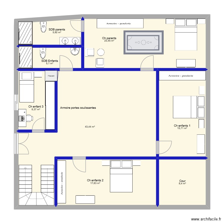 Haramine. Plan de 8 pièces et 128 m2