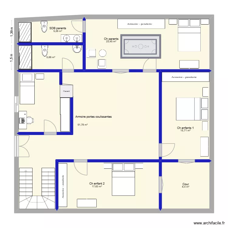 Haramine. Plan de 7 pièces et 128 m²