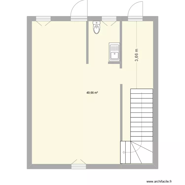 bibliotheque rdc. Plan de 1 Pièce et 50 m²