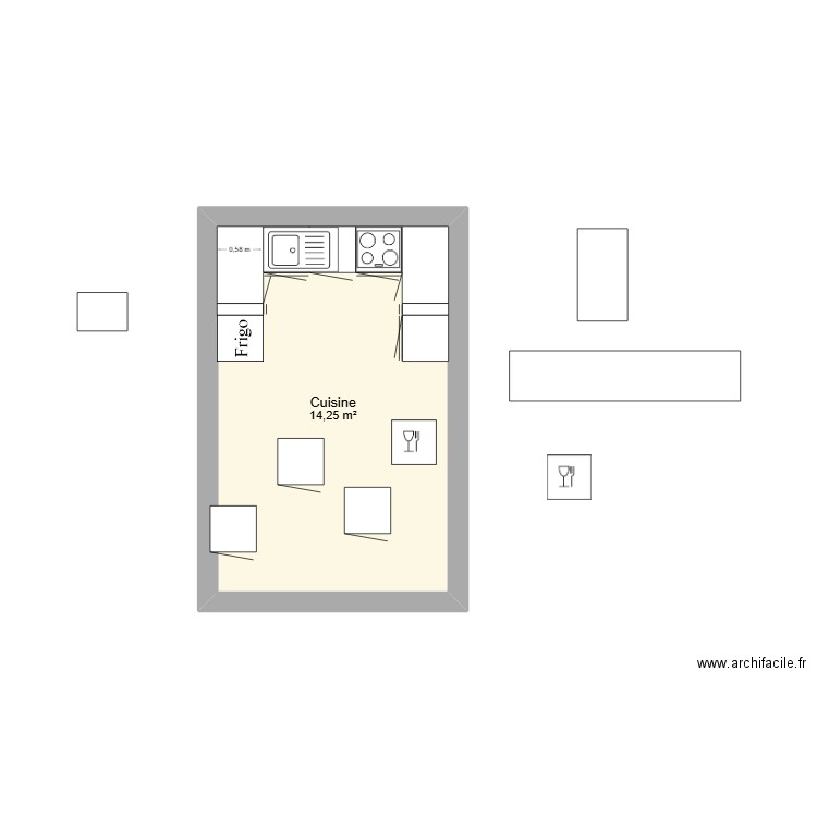germond. Plan de 1 pièce et 14 m2