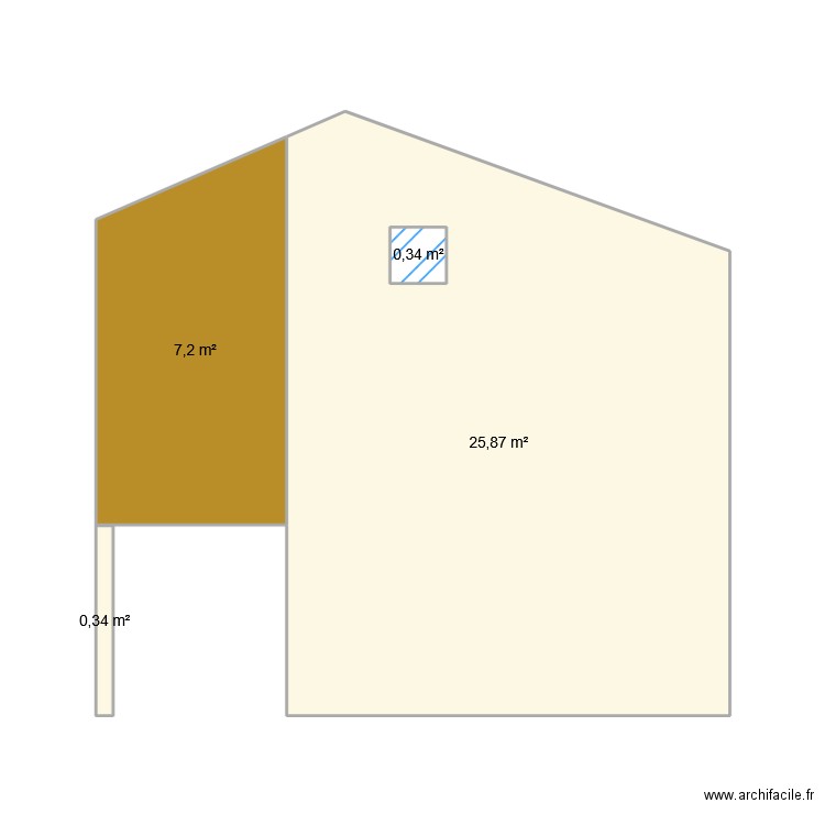 facade. Plan de 4 pièces et 34 m2