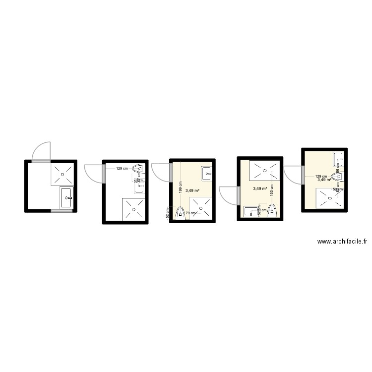 salles de bains. Plan de 5 pièces et 17 m2