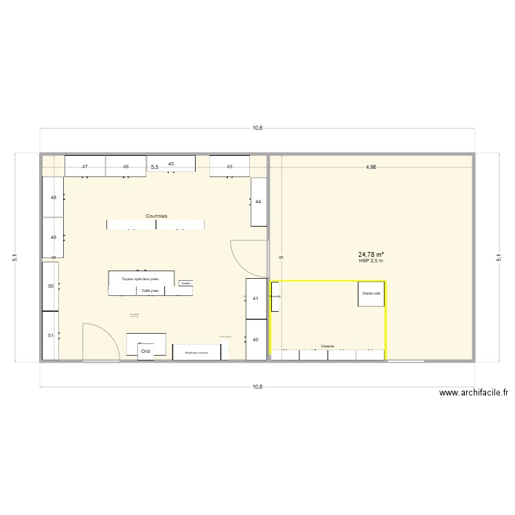 Agencement optimisé vf. Plan de 2 pièces et 52 m2
