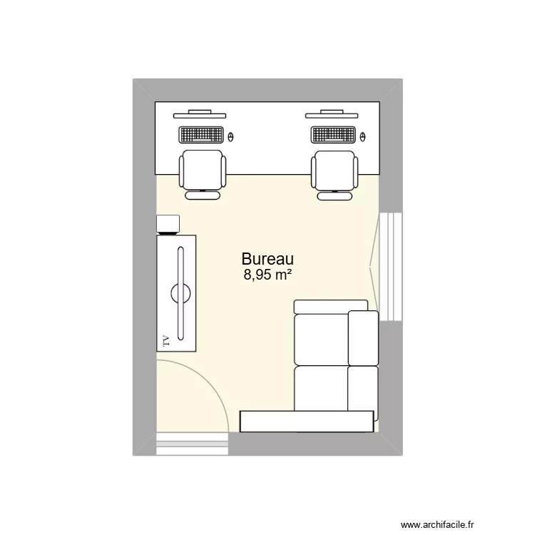 bureau 2d. Plan de 1  et 9 m²