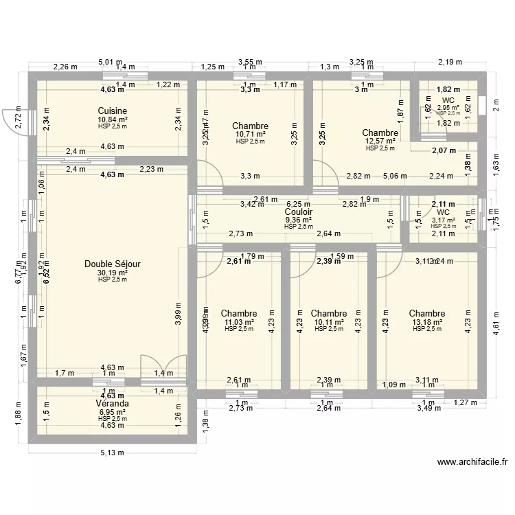 Nouveau plan de 14*11=154m2. Plan de 11  et 121 m²