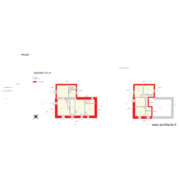 GIRARDEAU_ Existant. Plan de 22  et 186 m²