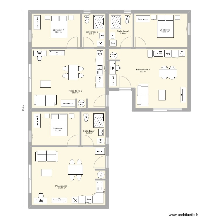 Plan Kermor. Plan de 18 pièces et 289 m2