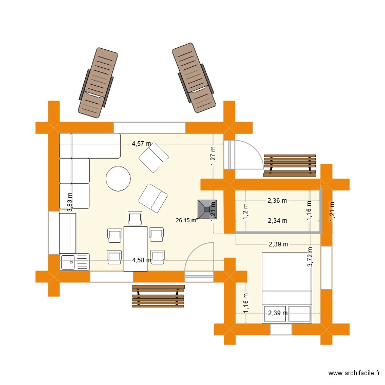 projet fuste. Plan de 1 pièce et 26 m2