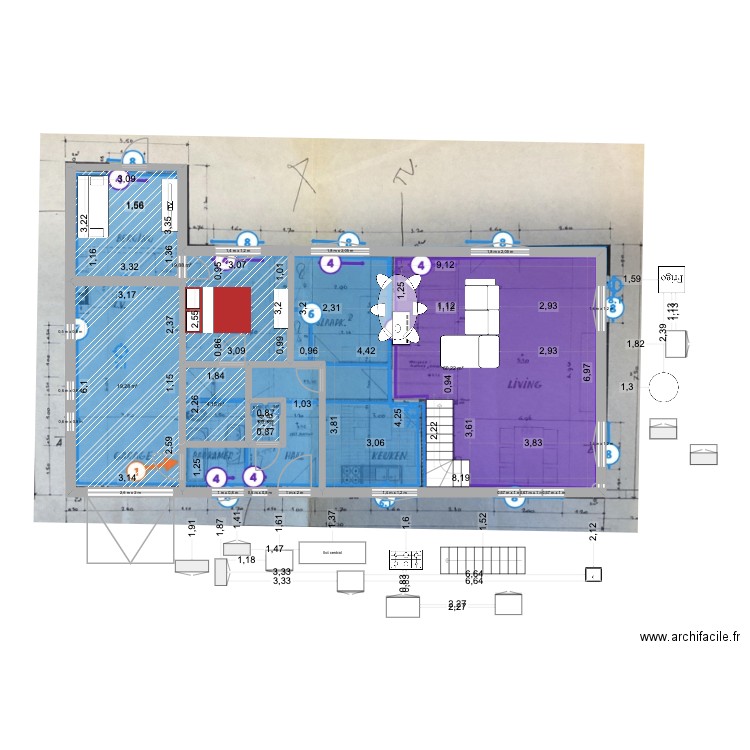 De panne Maison V2''. Plan de 11 pièces et 108 m2