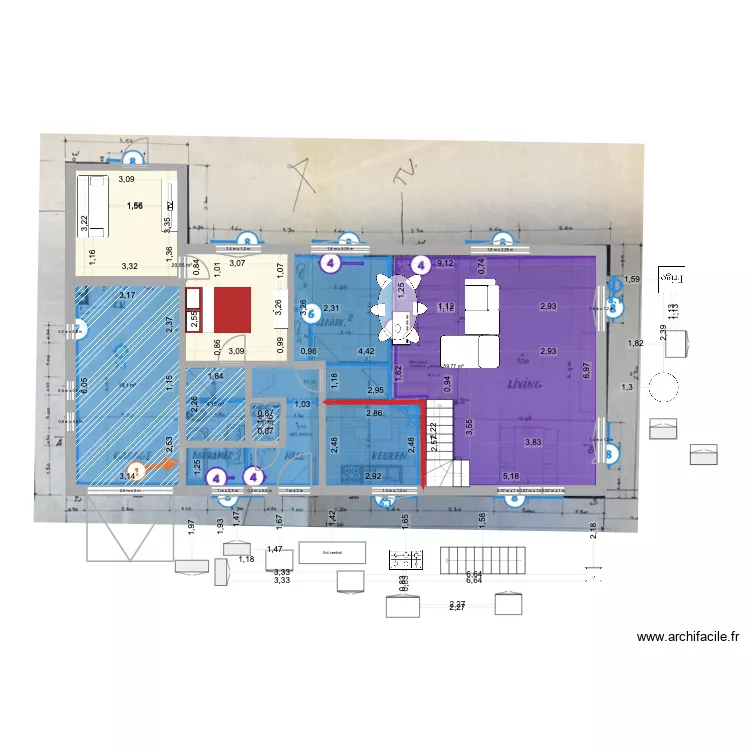 De panne Maison V2''. Plan de 11 pièces et 107 m²