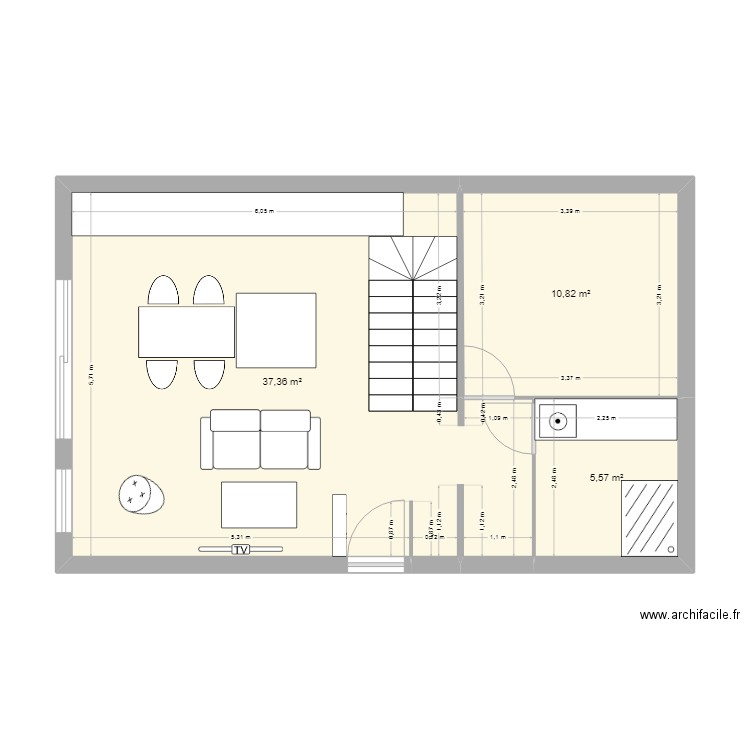roche. Plan de 3 pièces et 54 m2