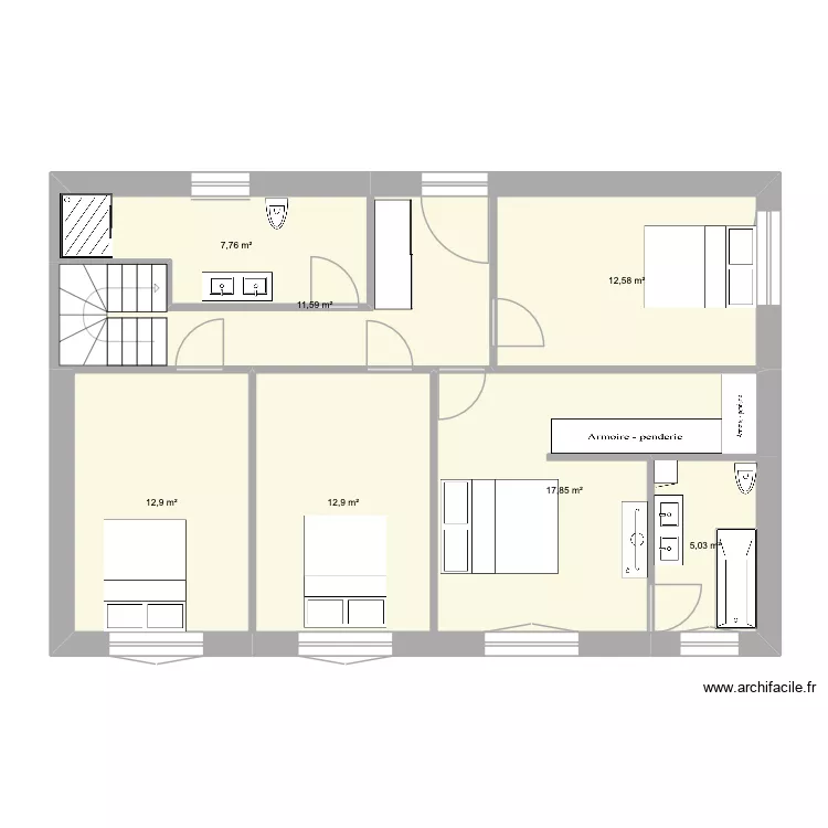 Maison étage 12.20. Plan de 7 et 81 m² Maison étage 12.20. Plan de 7 et 81 m²