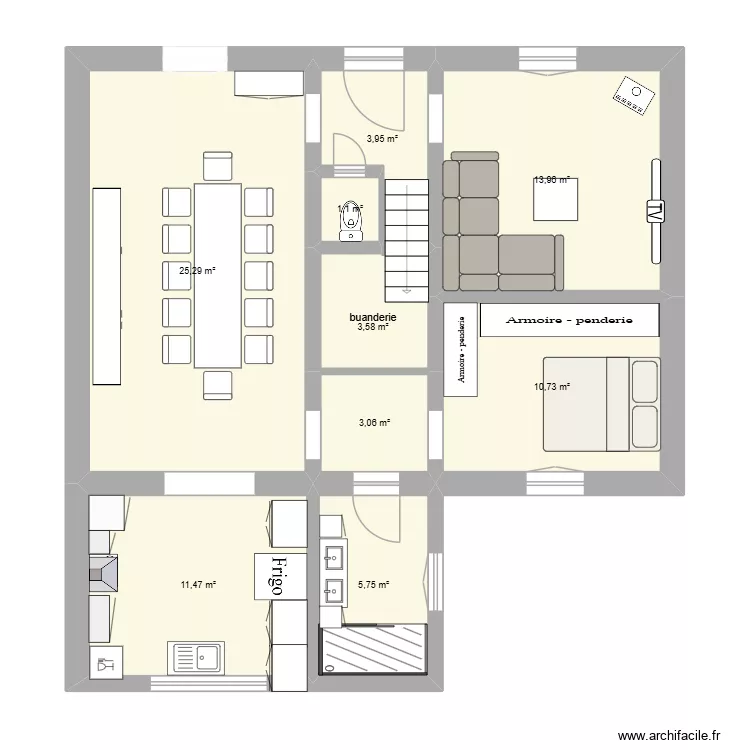 maison avec salon 1. Plan de 9 Pièces et 79 m²