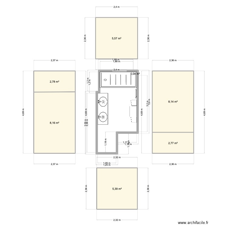 BRUNON sub. Plan de 7 pièces et 33 m2