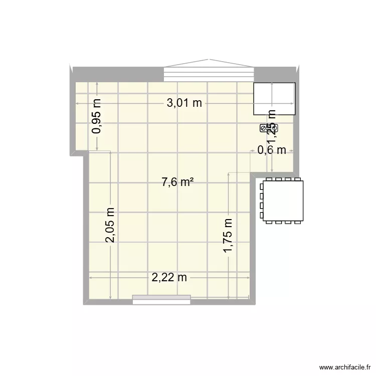 cuisine. Plan de 1  et 8 m²