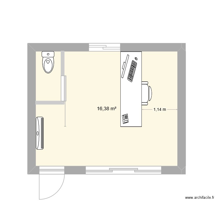 BUREAU 2. Plan de 1 pièce et 16 m2
