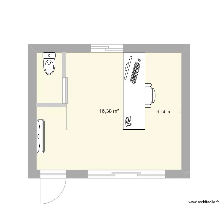 BUREAU 2. Plan de 1 pièce et 16 m²