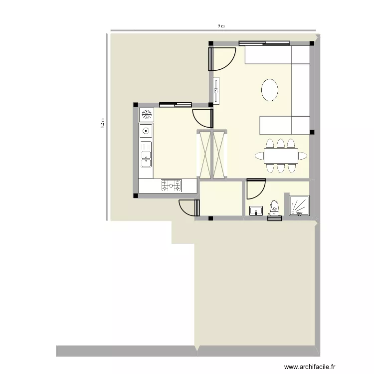 Studio. Plan de 5 pièces et 70 m²