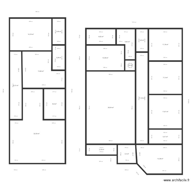 kombe. Plan de 21 pièces et 214 m2