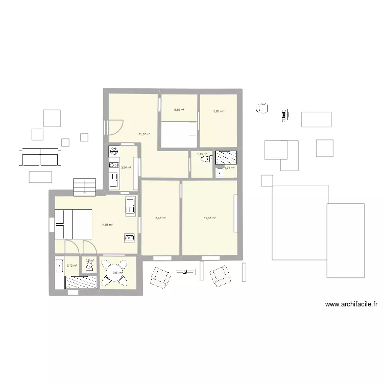 TERUSSE MODIF. Plan de 12  et 72 m²