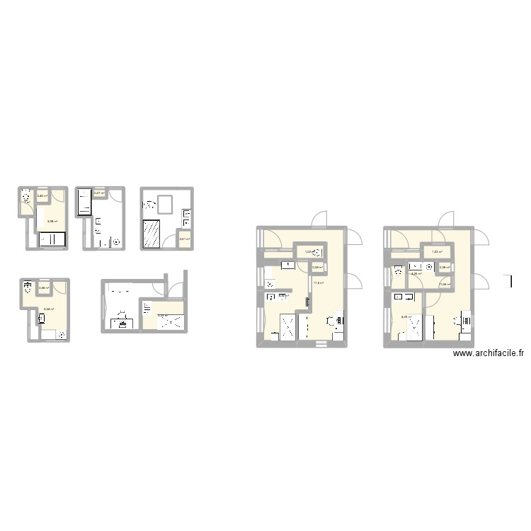 S. d'eau bureau. Plan de 17 pièces et 58 m2