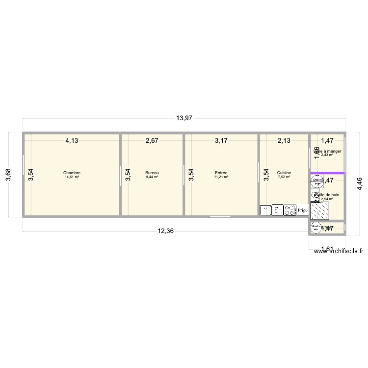 BROUSSE. Plan de 7 pièces et 49 m2