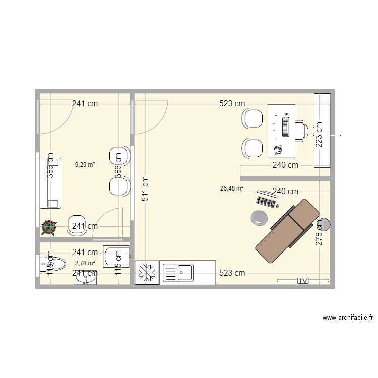 cab pommez 1. Plan de 3 pièces et 39 m2