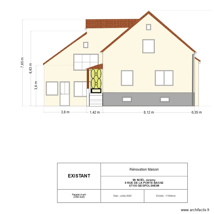 NOËL Jeremy Façade AVANT (SUD) EXISTANT. Plan de 0 pièce et 0 m2