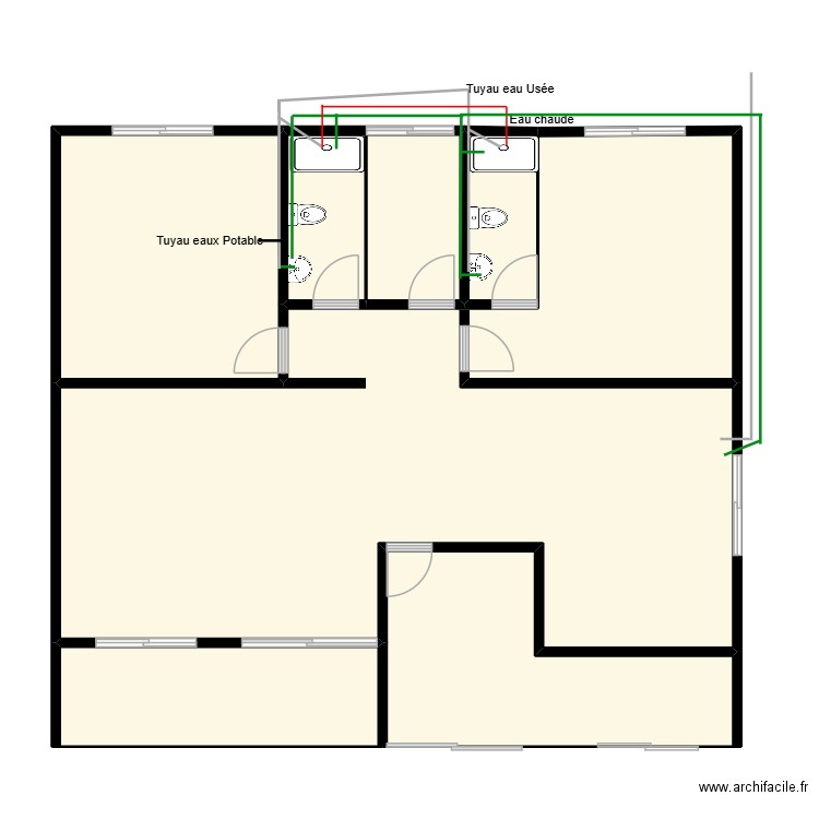 RDC Maison L plombier. Plan de 7 pièces et 124 m2