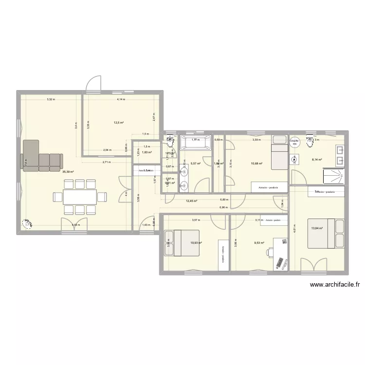 Merignac Meubl&eacute;. Plan de 13 Pièces et 125 m²