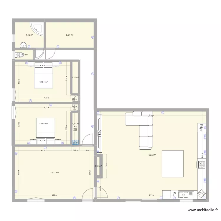 premier travaux. Plan de 10  et 116 m²