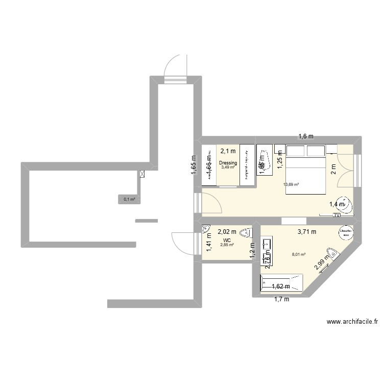 La Mongie. Plan de 5 pièces et 28 m2
