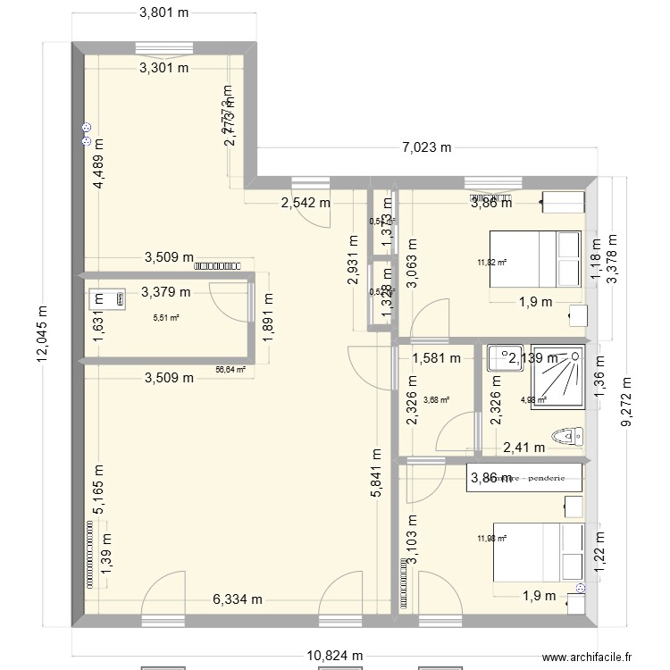 Maison projet 1. Plan de 8 pièces et 96 m2