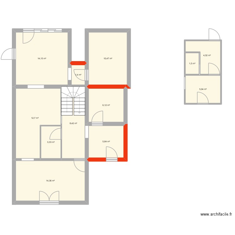 RDC - Maison ( V2). Plan de 12 pièces et 88 m2