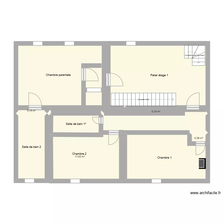 Plan Barran &eacute;tage 1. Plan de 9  et 80 m²