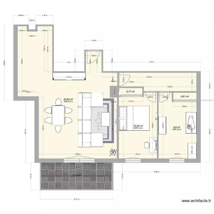 appart bebe. Plan de 6 pièces et 73 m²