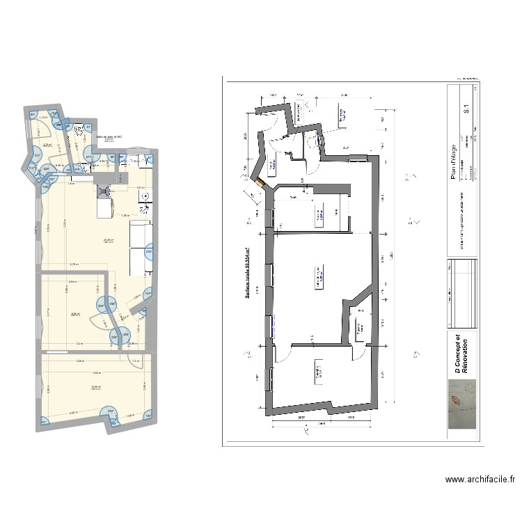 plan nha_v3. Plan de 5 pièces et 52 m2