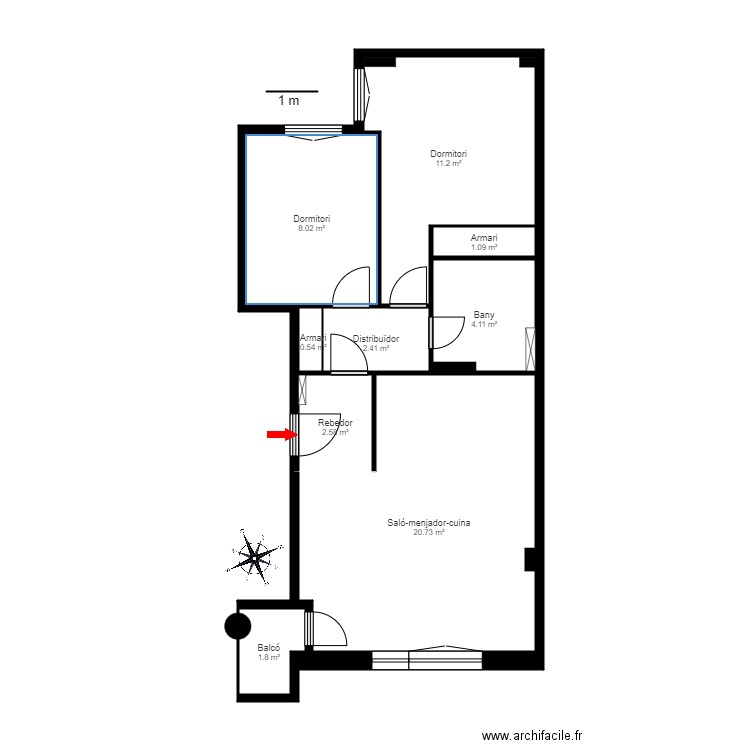 ED. ROLLS BLOC B 1-1. ENCAMP. Plan de 9 pièces et 52 m2