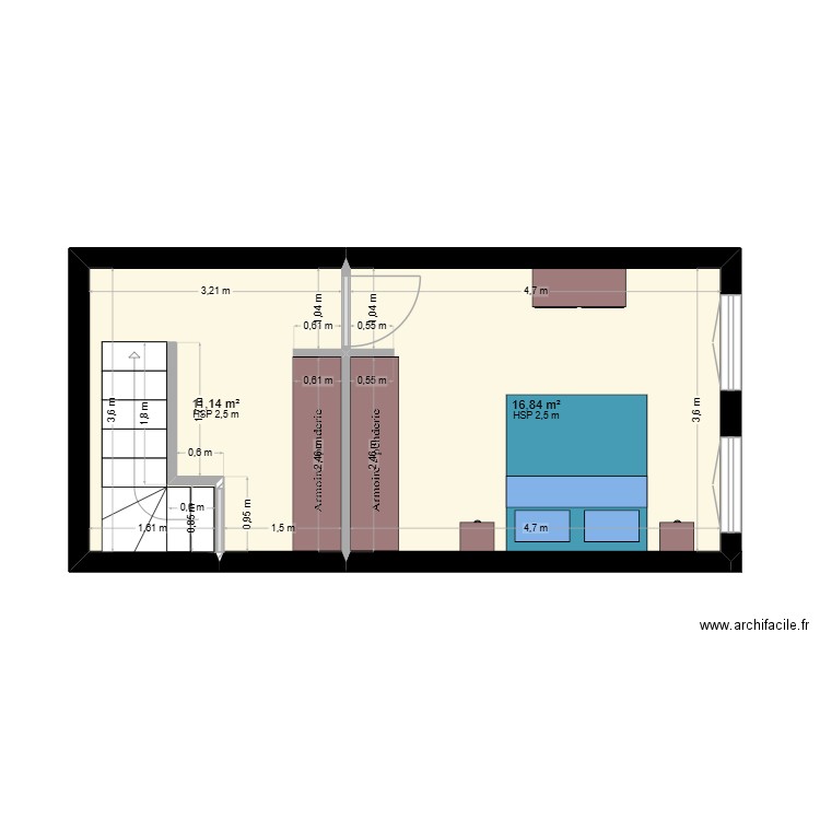 2° étage SUSIE. Plan de 2 pièces et 28 m2