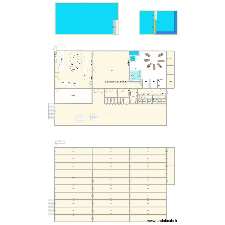 Batiment piscine Abiho. Plan de 51 pièces et 1605 m2