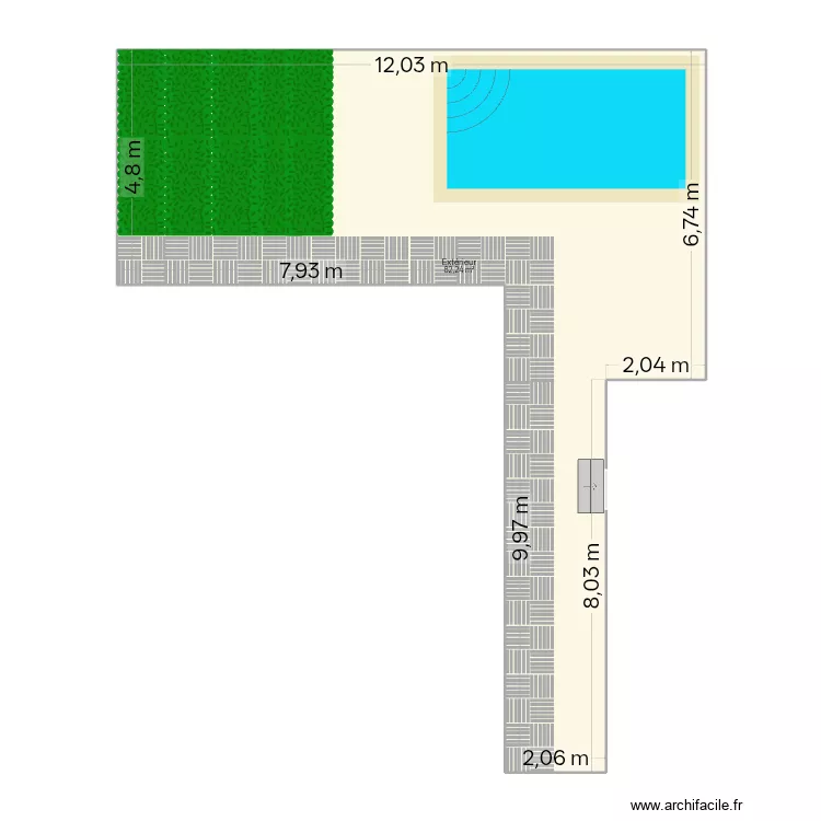 Pisci 1 rectangular. Plan de 1 pièce et 82 m²