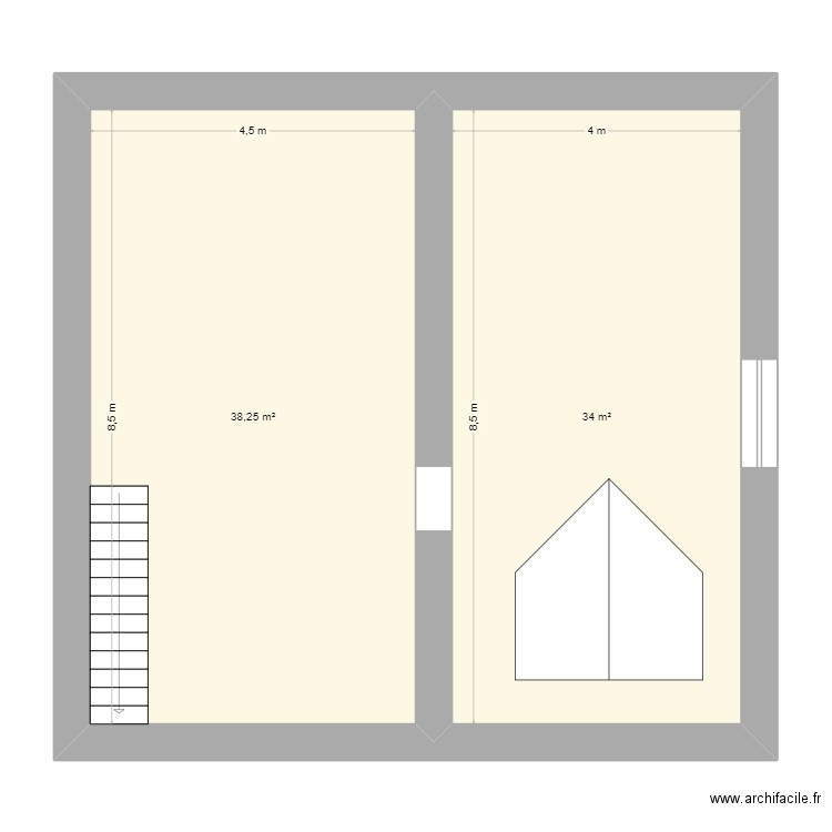 Grenier. Plan de 2 pièces et 72 m2